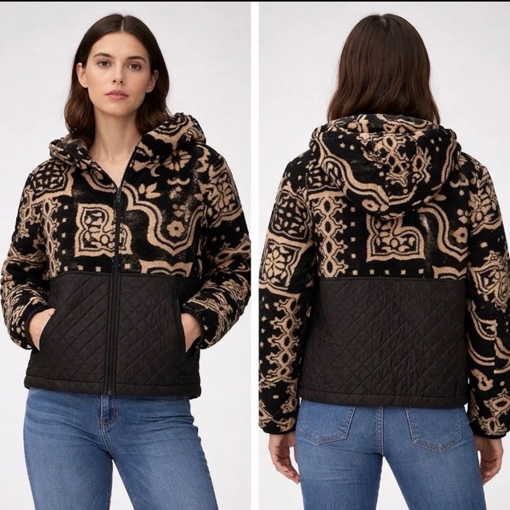 Spyder Black & Tan Patterned Teddy Jacket with Quilted Hem